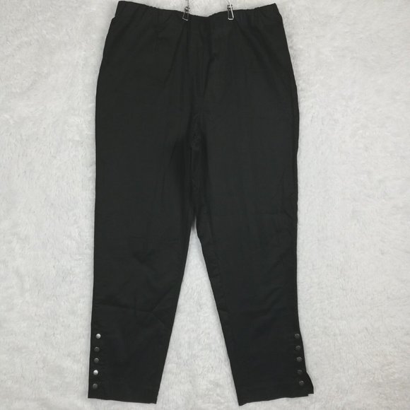 Susan Graver Womens Pants Trouser Slim Leg Black‎ Pleated Snap Ankle Side Zip L - Picture 1 of 14